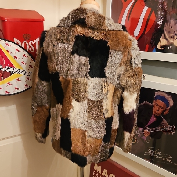 Chic PatchworkGenuine French Rabbit Fur Teddy Jacket - Picture 5 of 6